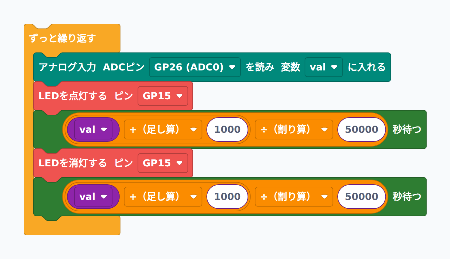 ツマミの値で点滅速度を変えるブロック