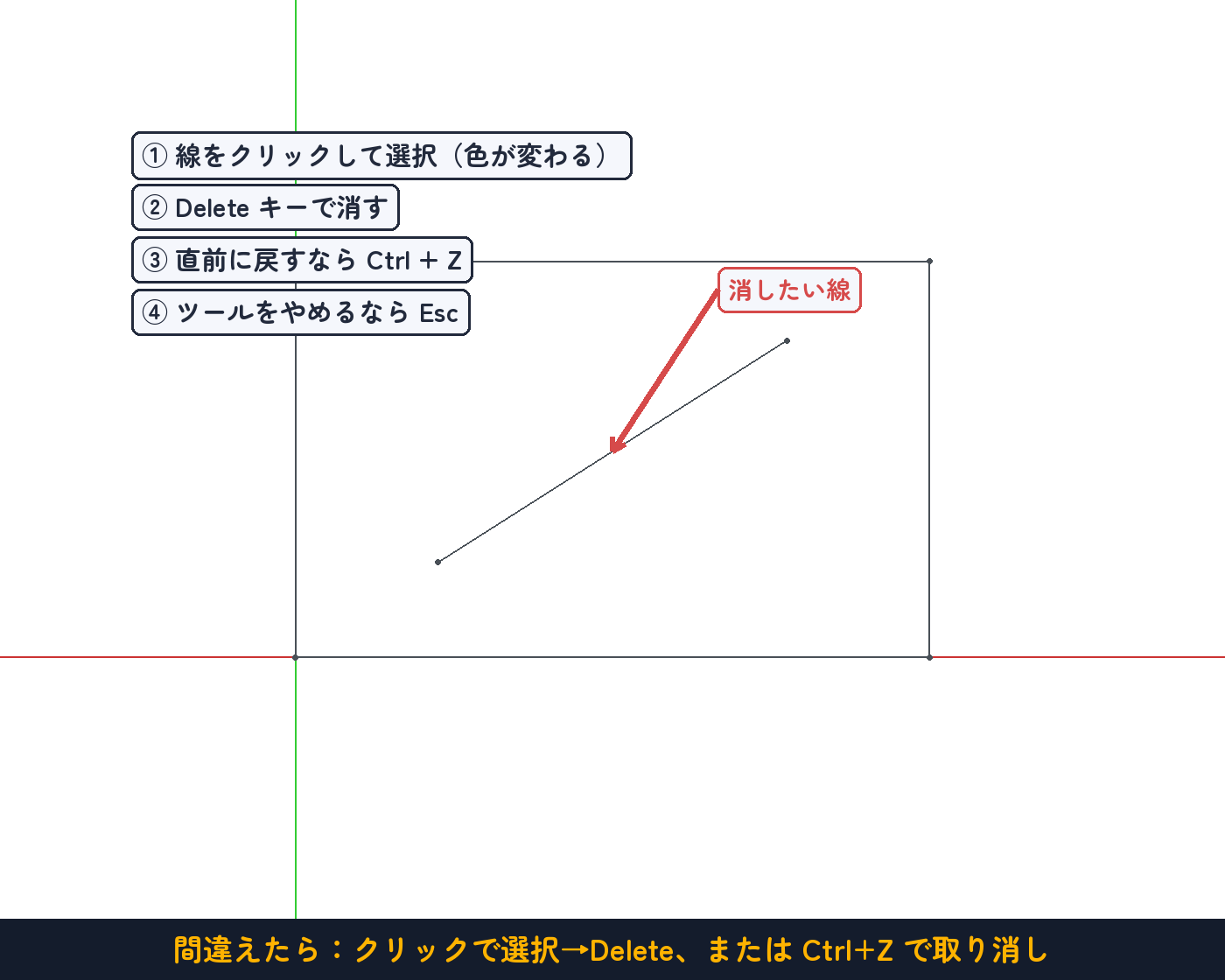 間違えたら:クリックで選択→Delete、または Ctrl+Z で取り消し