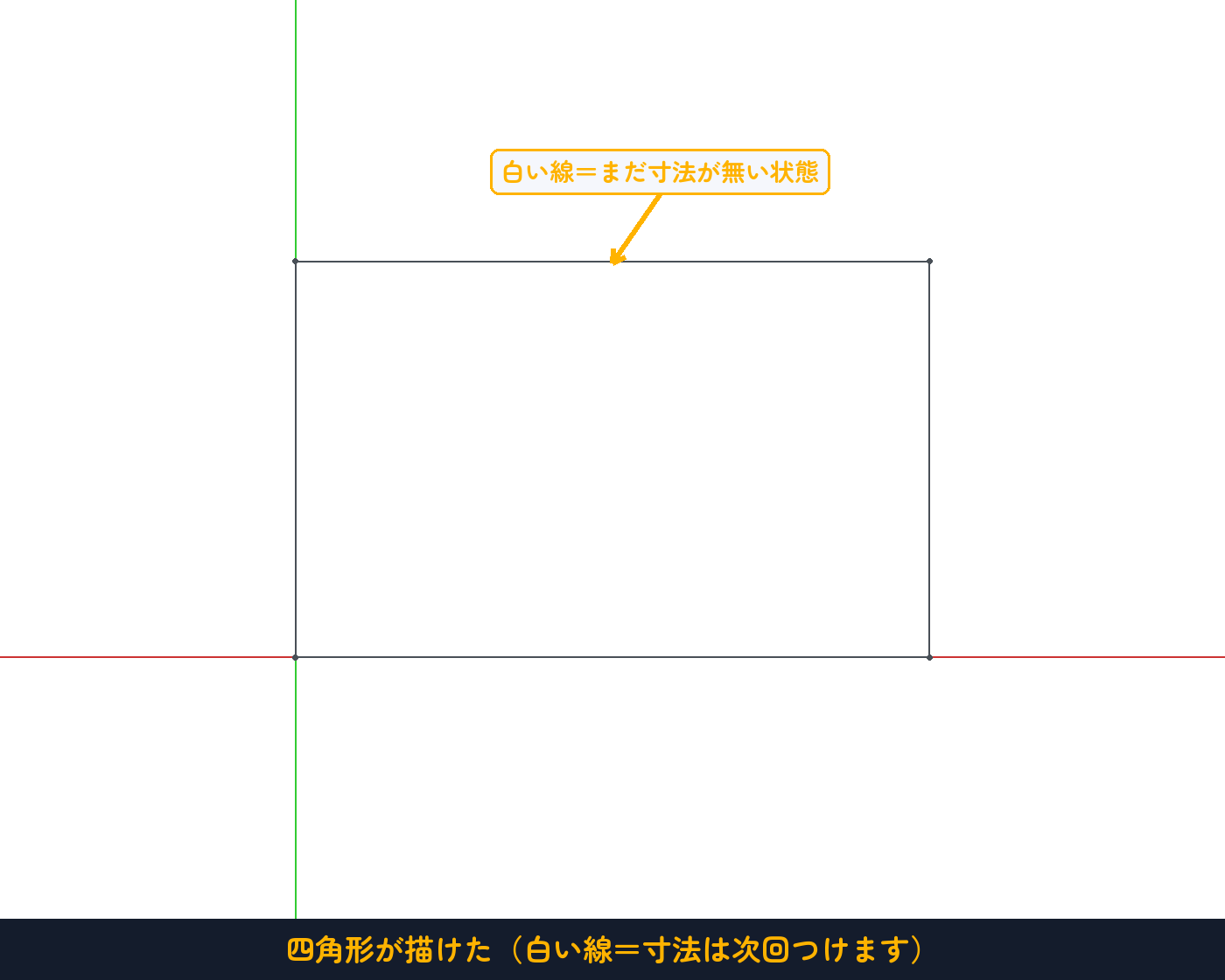 白い線は寸法がまだ無い状態。寸法を入れると緑に近づく