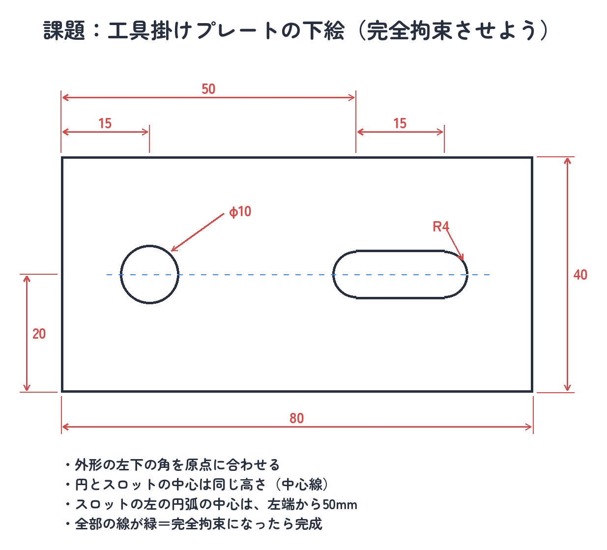課題:この下絵をスケッチで描いて、完全拘束(全部緑)にする
