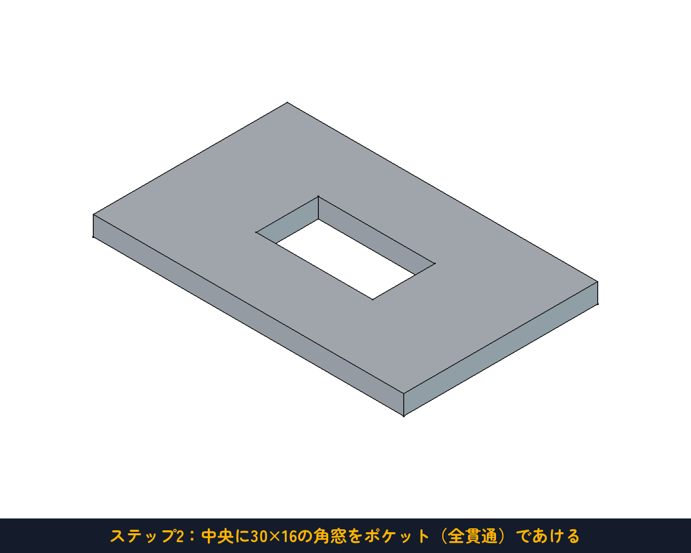 ステップ2：中央に30×16の角窓をポケット（全貫通）であける