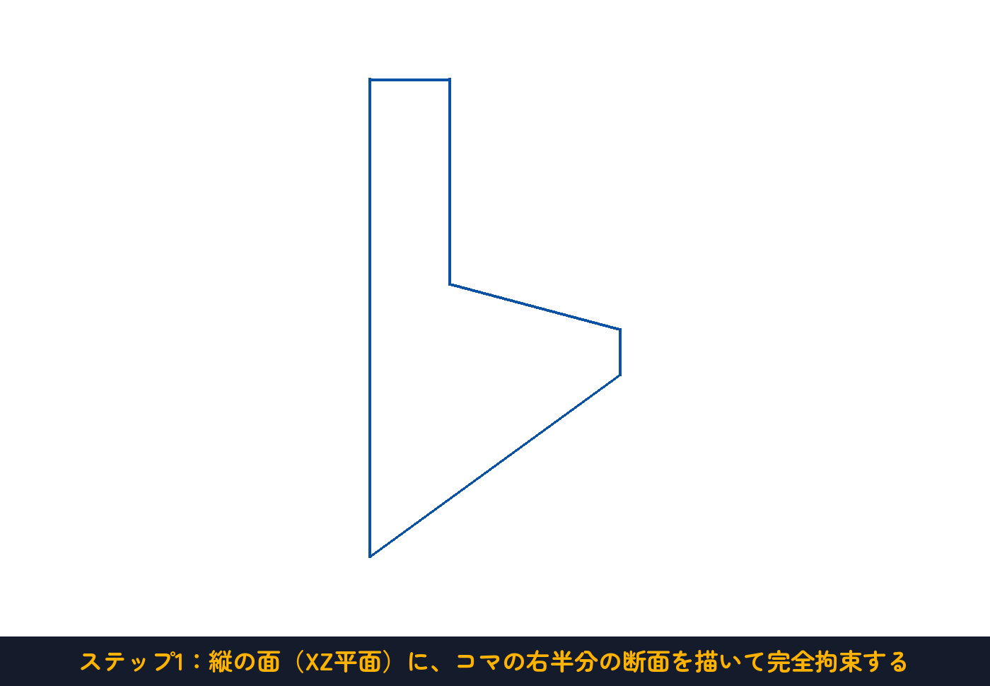 ステップ1:縦の面(XZ平面)に、コマの右半分の断面を描いて完全拘束する