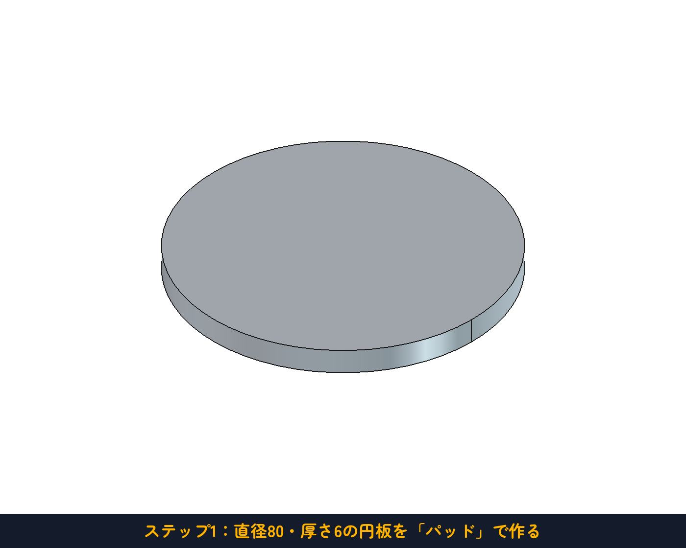 ステップ1：直径80・厚さ6の円板。#03のメダルと同じ作り方