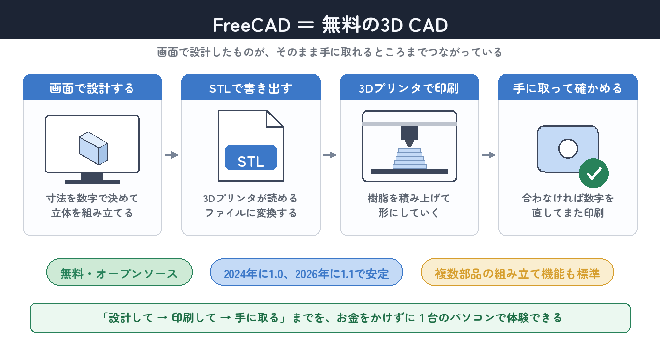 FreeCADでできること。設計から印刷まで、ひとつの流れでつながっている