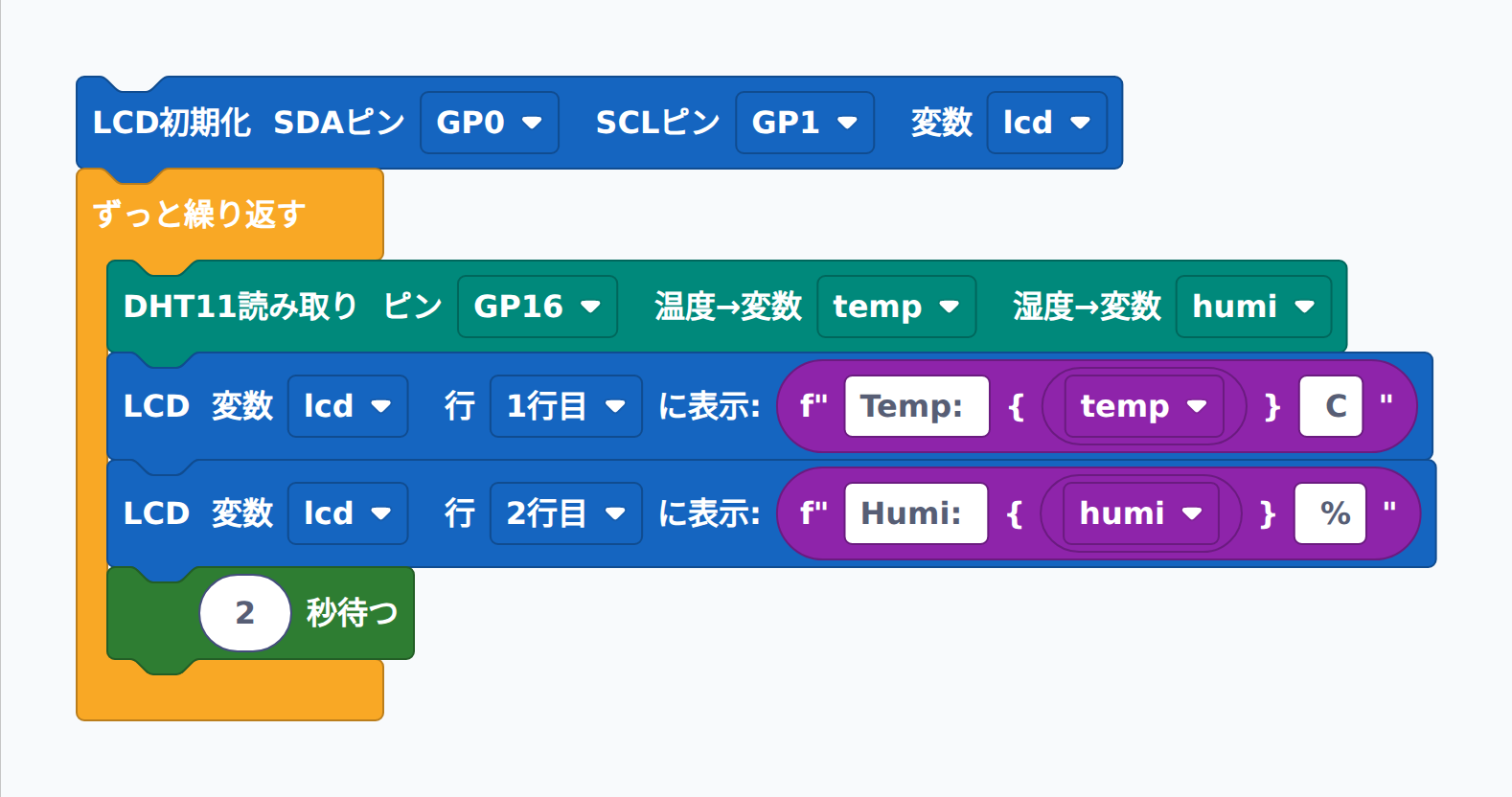DHT11の温湿度をLCDに表示するブロック