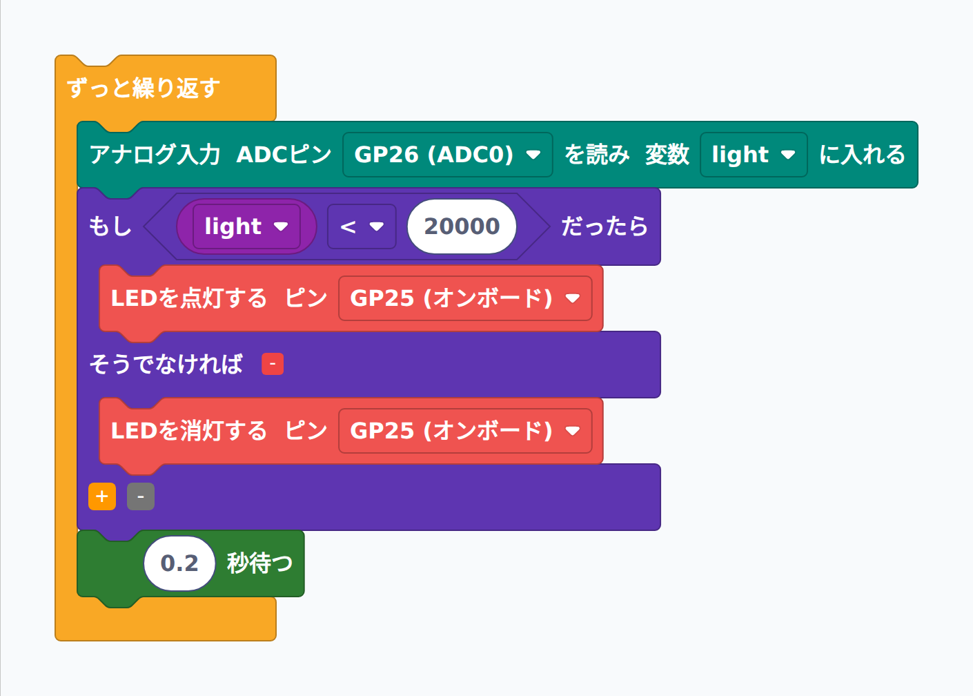暗くなったら内蔵LEDを点灯するブロック
