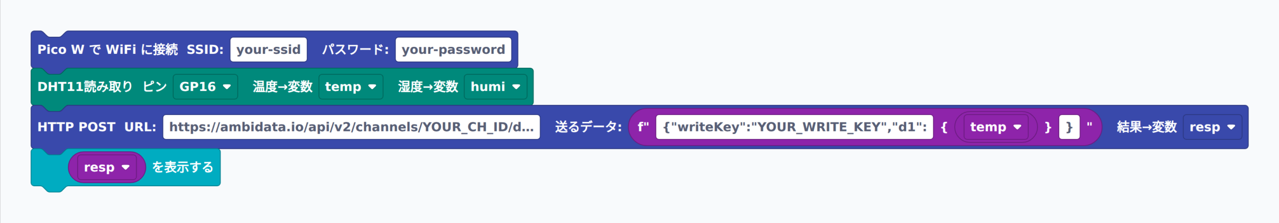 温度を 1 回 Ambient に POST するブロック