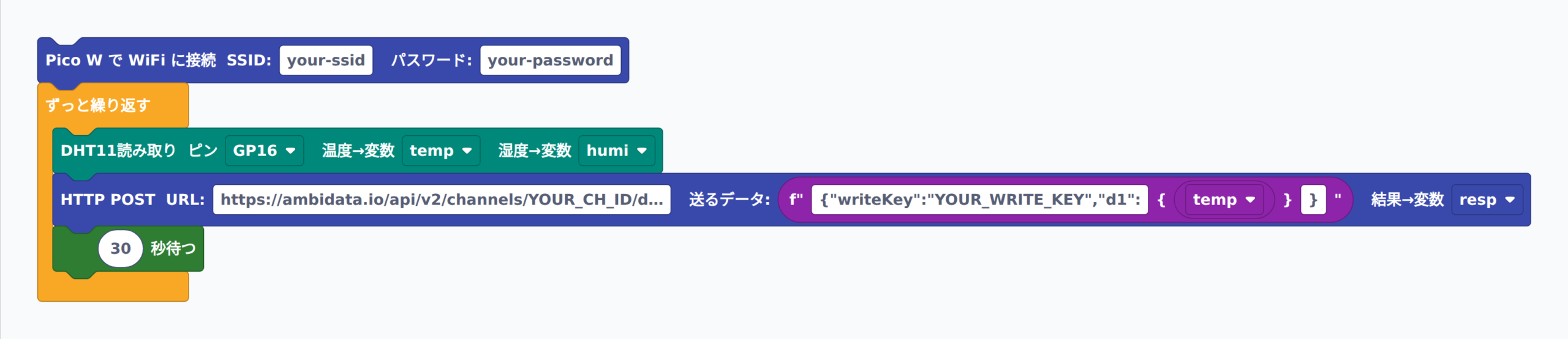 30秒ごとに温度を Ambient に POST するブロック