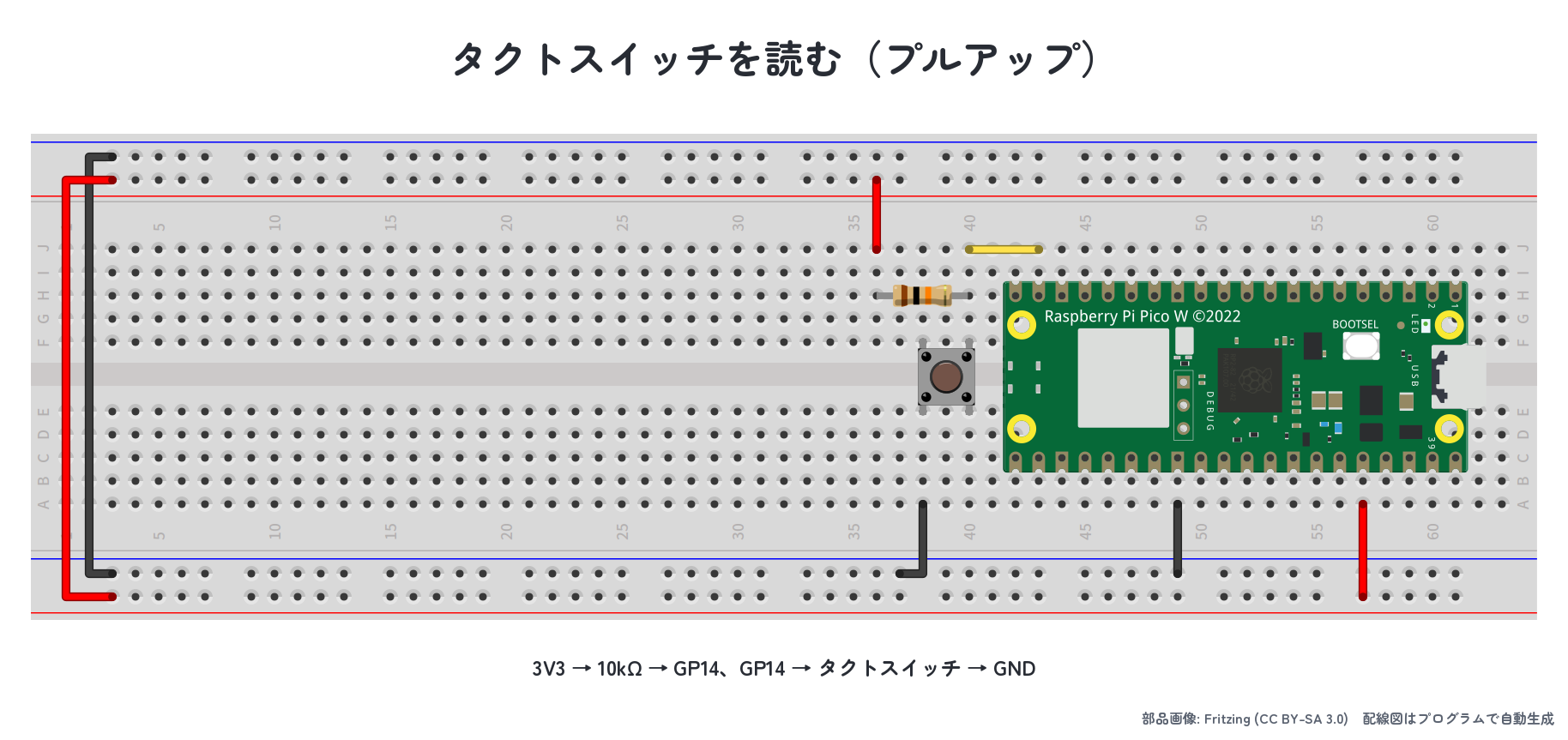 GP14 へボタン入力を配線した実体配線図